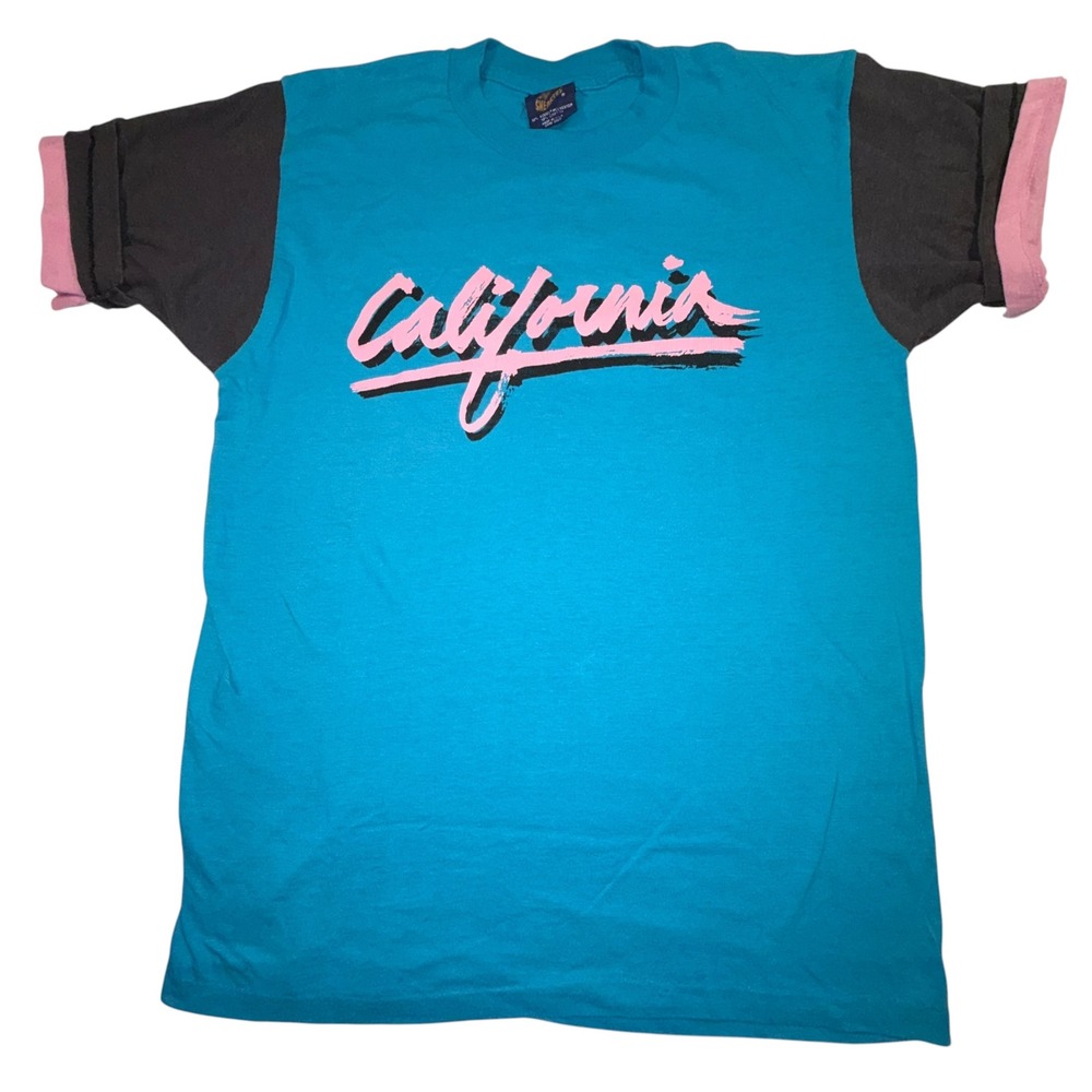 Sneakers California T-Shirt Large Teal‎ Blue Vintage Y2K Colorblock Graphic Tee